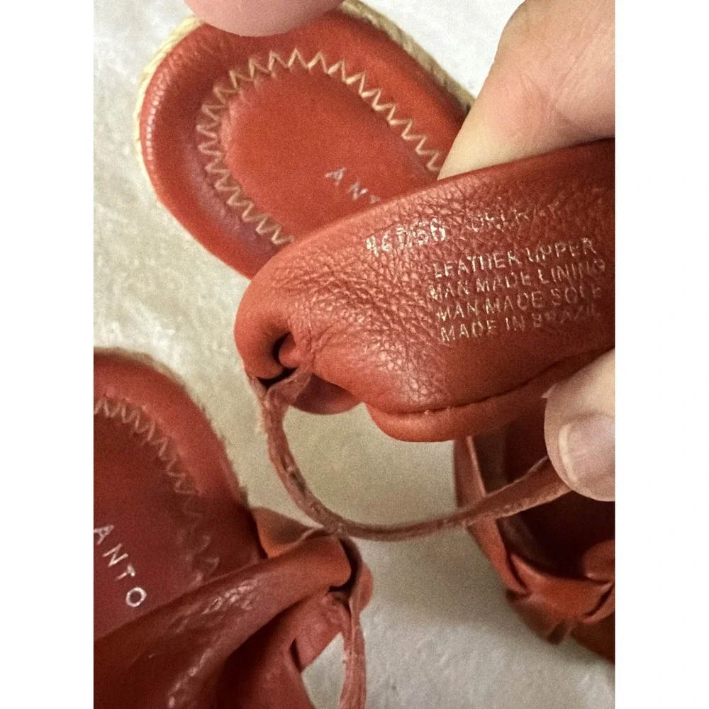 Antonio Melani Braided Espadrille Wedge Sandals Coral Orange Leather Strappy 7M